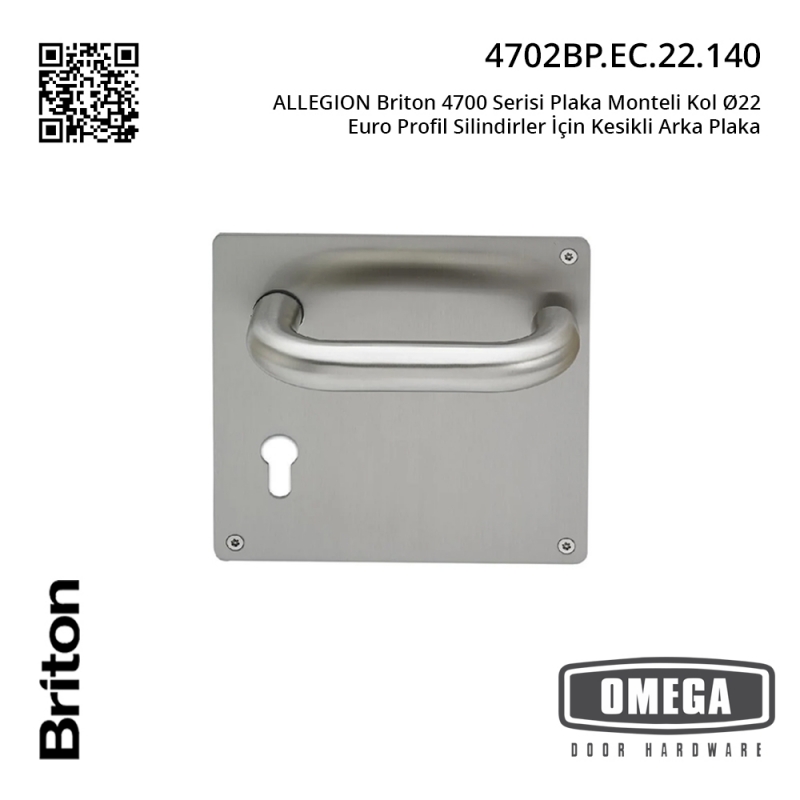 ALLEGION Briton 4700 Serisi Plaka Monteli Kol Ø22 Euro Profil Silindirler İçin Kesikli Arka Plaka