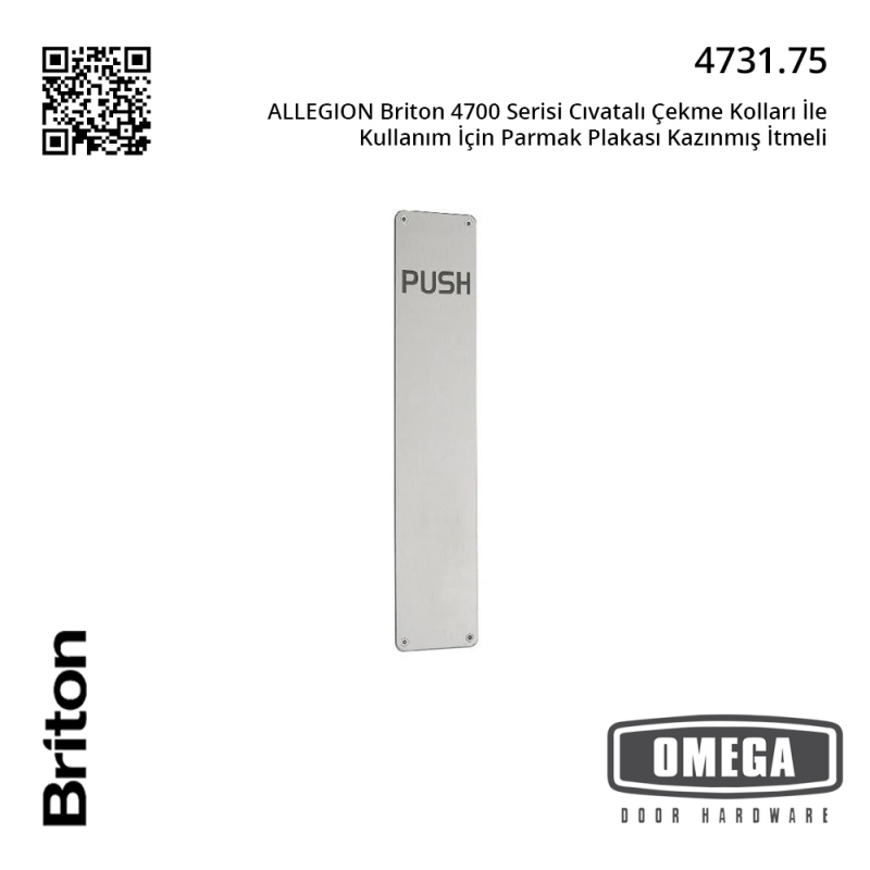 ALLEGION Briton 4700 Serisi Cıvatalı Çekme Kolları İle Kullanım İçin Parmak Plakası Kazınmış İtmeli