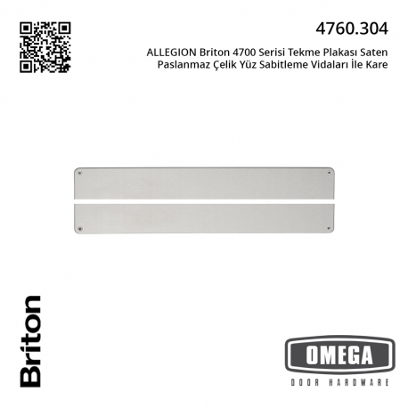 ALLEGION Briton 4700 Serisi Tekme Plakası Saten Paslanmaz Çelik Yüz Sabitleme Vidaları İle Kare Köşeler